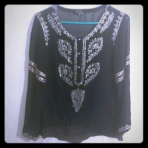 Yae brand see thru sequin blouse Sz M